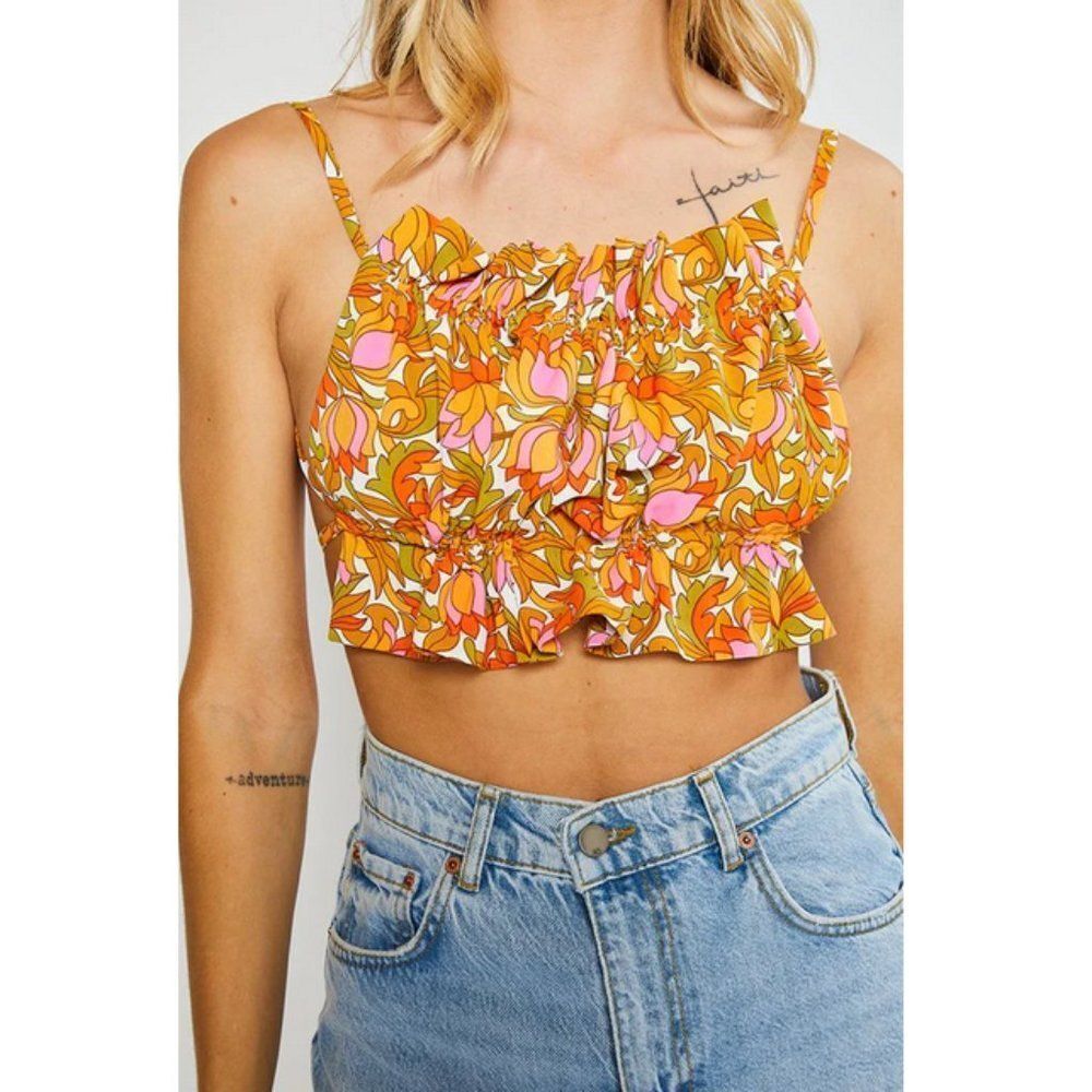 Pretty Garbage Retro Print Napkin Top Festival Boho Concert